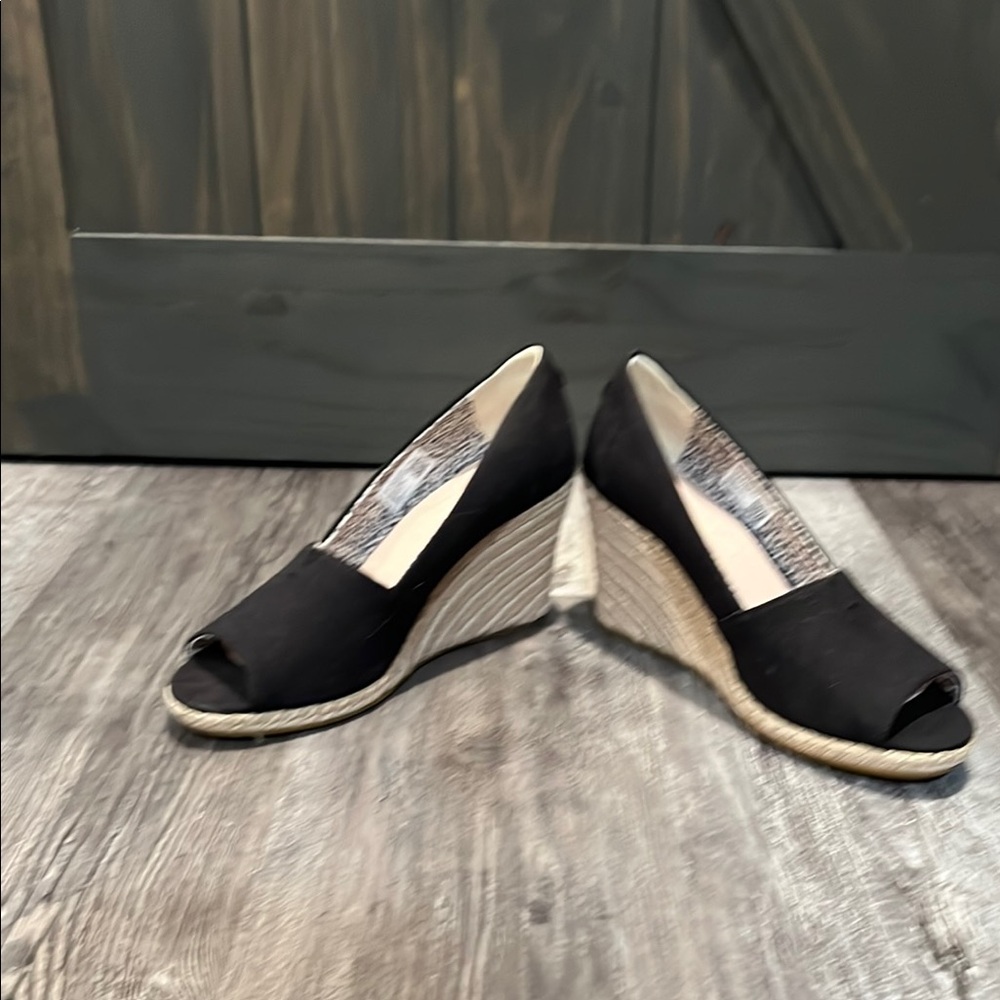 TOMS Black Wedge Peep Toe Shoes